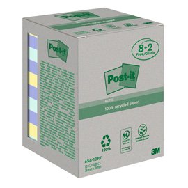Blocco foglietti Post-it - 654-RCP10 - 76 x 76 mm - carta riciclata - colori pastel - 100 fogli - Post-it - conf. 10 pezzi