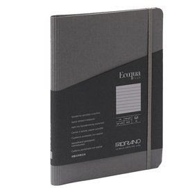 Taccuino Ecoqua Plus - con elastico - spiralato - A5 - 70 fogli - righe - antracite - Fabriano