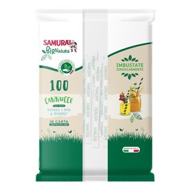 95168 Cannuccia in carta - 14 cm - nero/bianco-avana - imbustata singolarmente - Samurai Party - conf. 100 pezzi