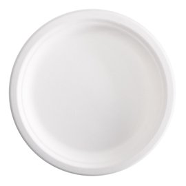 96715 Piatto piano monouso - rotondo - diametro 23 cm - canna da zucchero - bianco - Signor Bio - conf. 125 pezzi