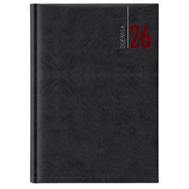 Agenda giornaliera 2026 - copertina in carta imbottita - 17 x 24 cm - nero