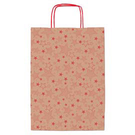Shopper natale - 16 x 8 x 21 cm - carta kraft - fantasia stelline - rosso - Rex Sadoch