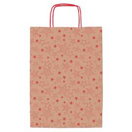 Shopper natale - 36 x 12 x 41 cm - carta kraft - fantasia stelline - rosso - Rex Sadoch