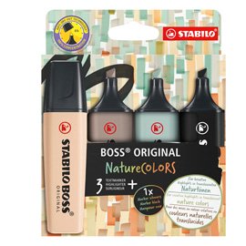 99517 Evidenziatore Boss Original NatureColors - punta a scalpello - tratto 2 - 5 mm - colori assortiti - Stabilo - astuccio 4 pezzi