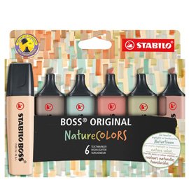 99518 Evidenziatori Stabilo Boss NatureColors - tratto 2 + 5 mm - colori assortiti - Stabilo - astuccio 6 pezzi