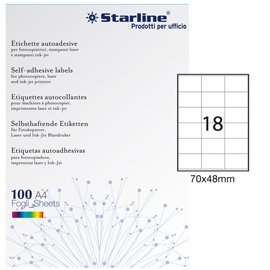 Etichette adesive - in carta - permanenti - 70 x 48 mm - 18 et/fg - 100 fogli - bianco - Starline