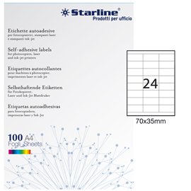 Etichette adesive - in carta - permanenti - 70 x 35 mm - 24 et/fg - 100 fogli - bianco - Starline