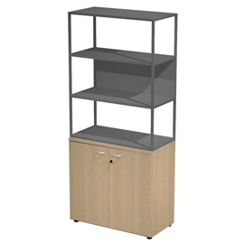 Libreria alta metal + armadio basso Essence - 90 x 46 x 204 cm - Rovere/rovere/antracite/antracite