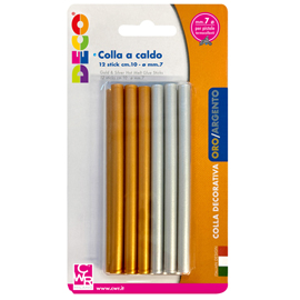 Colle stick per pistole - oro e argento - ø 7mm - lunghezza 10 cm - Deco - conf. 12 pezzi