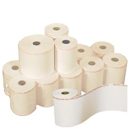 Rotolo per POS e carta di credito - 57 mm x 20 m - 53 gr - diametro esterno 64 mm - anima 12 mm - carta chimica a 2 copie - Sabacart - blister 10 pezzi