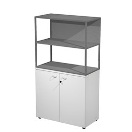 Libreria media metal + armadio basso Essence - 90 x 46 x 165 cm - Bianco/bianco/antracite/antracite