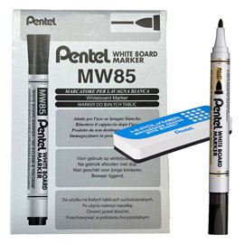 103082 Marcatore white board MW85 - nero - Pentel - bundle 12 pezzi + cancellino magnetico
