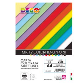 Risma carta - A4 - 200 gr - colori assortiti - 12 fogli - DECO