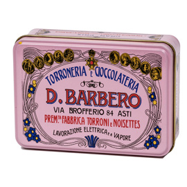 100969 Scrigno regalo - con torroni bianchi friabili - 100 gr - metallo - rosa - Barbero