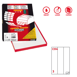 Etichette adesive C/514 - in carta - permanenti - 70 x 297 mm - 3 et/fg - 100 fogli - bianco - Markin