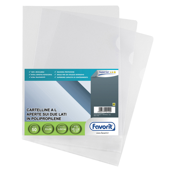 37628 Cartellina a L Pratic - 22 x 30 cm - PP - liscio pesante - Favorit - conf. 50 pezzi