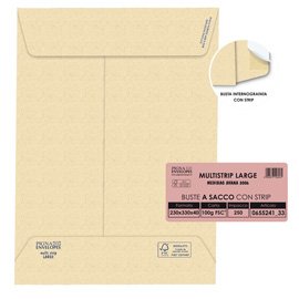 Busta a sacco Multi Strip Large - soffietti laterali - strip adesivo - 23 x 33 x 4 cm - 100 gr - carta riciclata FSC - avana - Pigna Envelopes - conf. 250 pezzi