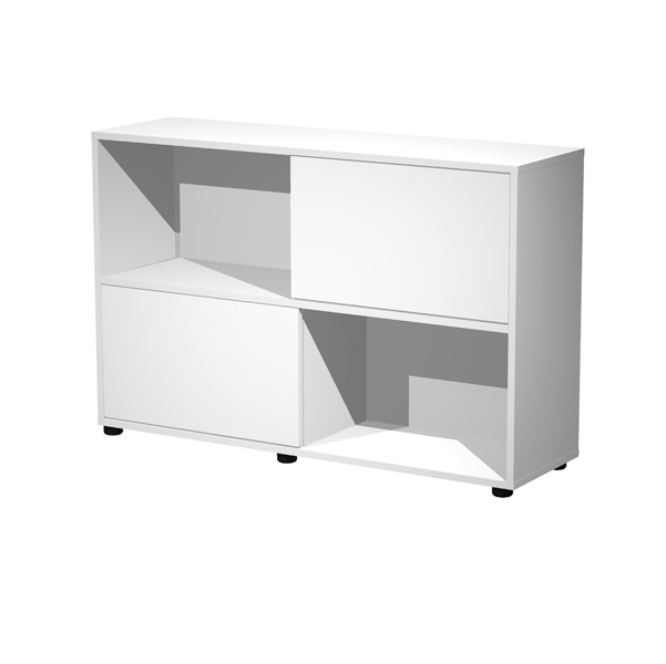 89573 Libreria bassa Tetris a 2 ripiani ante scorrevoli - 120x35x79 cm - bianco/bianco