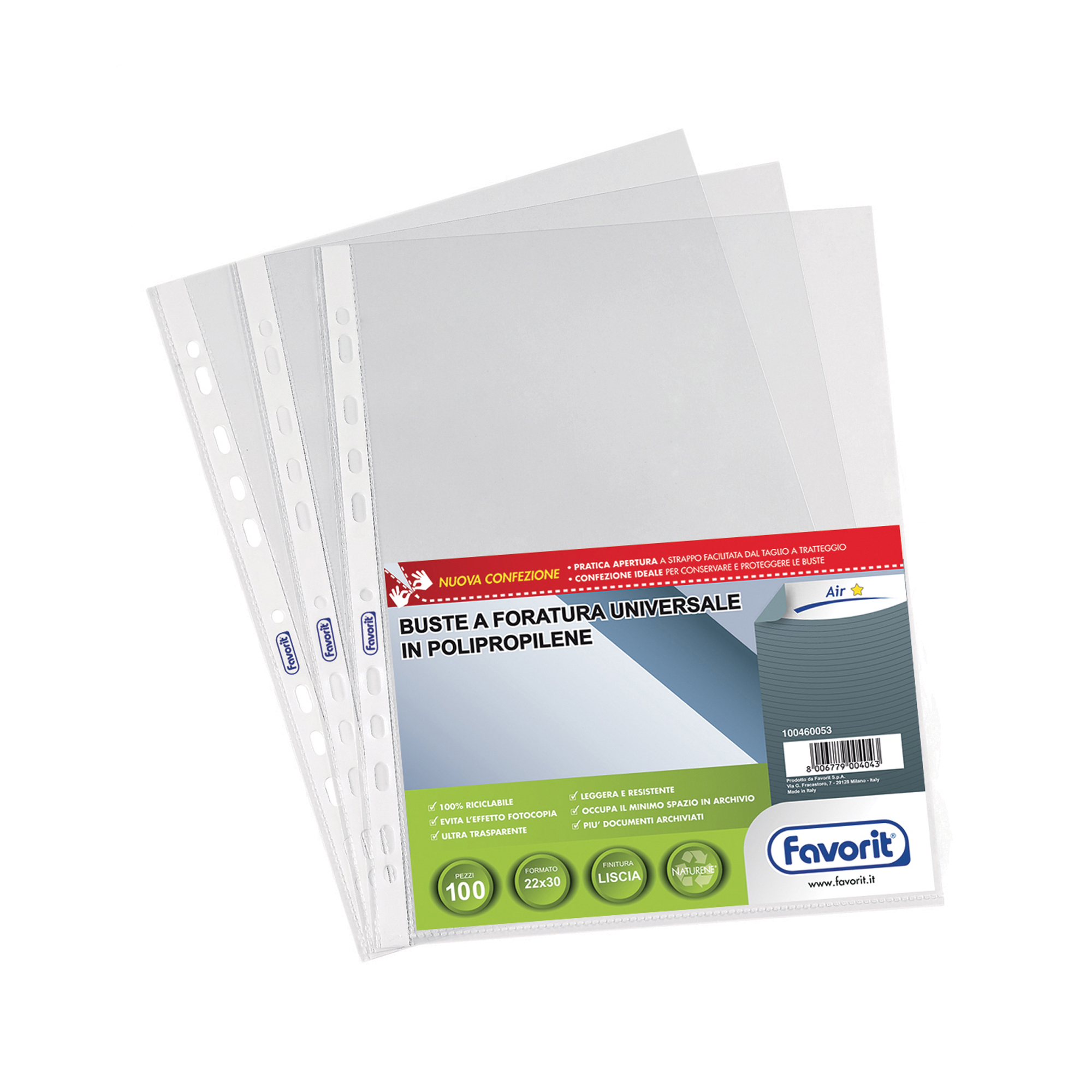 66500 Buste forate Special PP - Air - liscio - 22 x 30 cm - trasparente - Favorit - conf. 100 pezzi