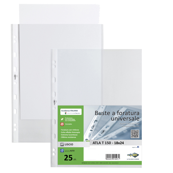 69069 Buste forate Atla T - pesante - liscio - 18 x 24 cm - trasparente - Sei Rota - conf. 25 pezzi