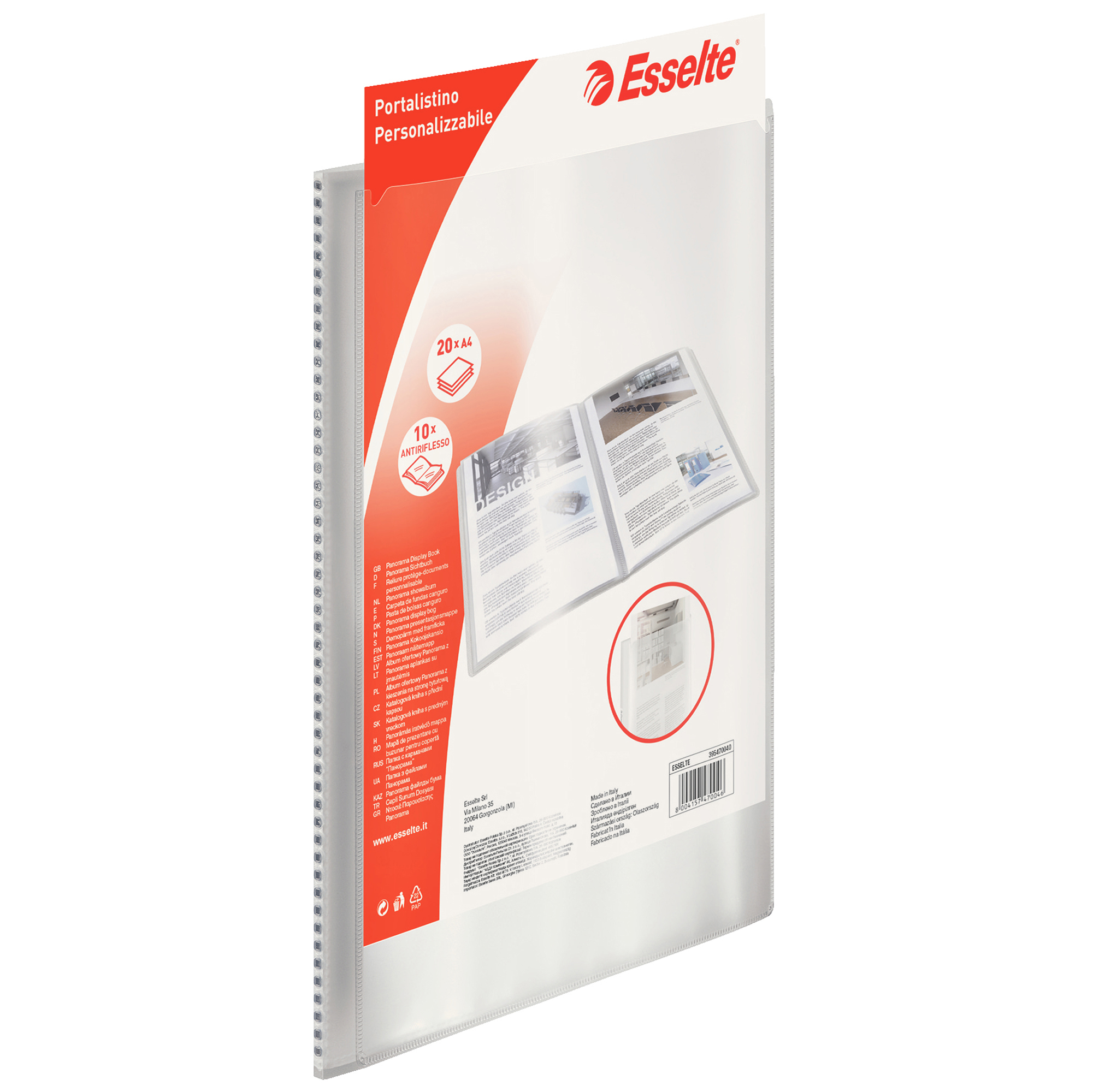 80587 Portalistini personalizzabile - 22x30 cm - 20 buste antiriflesso - trasparente - Esselte
