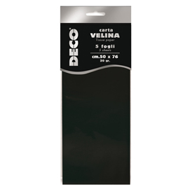 Carta velina - 50 x 76 cm - 20 gr - nero - Deco - busta 5 fogli