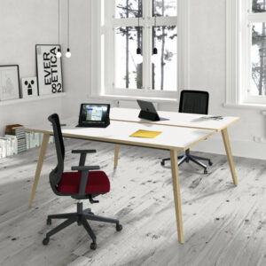 Scrivania Woody a 2 postazioni contrap. - 160 x 166 cm - rovere / bianco