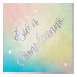 Tovagliolo Soft Rainbow - Buon Compleanno - 33 x 33 cm - carta - Big Party - conf. 20 pezzi