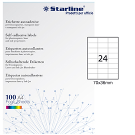 Etichette adesive - in carta - permanenti - 70 x 36 mm - 24 et/fg - 100 fogli - bianco - Starline