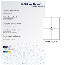 Etichette adesive - in carta - permanenti - 105 x 140 mm - 4 et/fg - 100 fogli - bianco - Starline