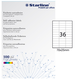 Etichette adesive - in carta - permanenti - 70 x 25 mm - 36 et/fg - 100 fogli - bianco - Starline