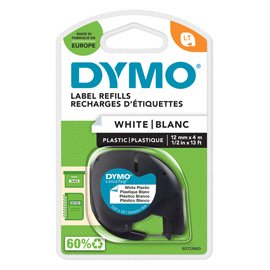 Nastro Letratag 912010 - 12 mm x 4 mt - plastica - bianco - Dymo
