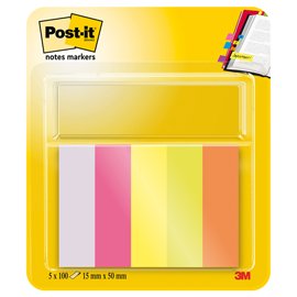 Segnapagina Post-it in carta - 670-5 - 15 x 50 mm - 5 colori Neon - Post-it - conf. 500 pezzi