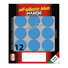 36619 Etichette adesive tonde - in carta - permanenti - diametro 34 mm - 12 et/fg - 10 fogli - blu - Markin
