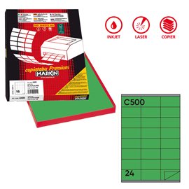 Etichette adesive C/500 - in carta - permanenti - 70 x 36 mm - 24 et/fg - 100 fogli - verde - Markin