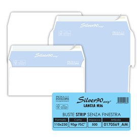 Busta Silver90 Strip FSC - senza finestra - internografata - 11 x 23 cm - 90 gr - bianco - Pigna Envelopes - conf. 500 pezzi