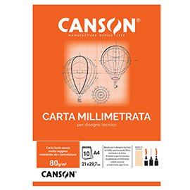 Blocco carta opaca millimetrata - A4 - 10 fogli - 80gr - Canson
