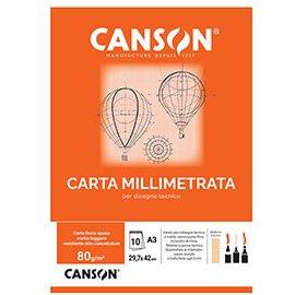 Blocco carta opaca millimetrata - A3 - 10 fogli - 80gr - Canson