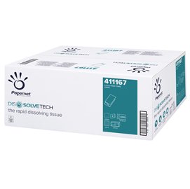 74015 Asciugamani piegati a V Dissolve Tech - 2 veli - 20 gr - 24 x 21 cm - goffratura a onda - bianco - Papernet - conf. 250 pezzi