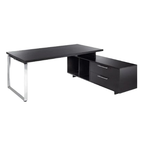 Scrivania Manager Prestige Metal - con mobile servizio reversibile - 210 x 90 x 74 cm - nero venato