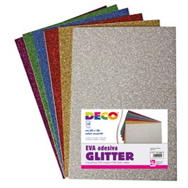 Gomma crepp glitter adesiva - 20 x 30 cm - colori assortiti - DECO - busta 10 fogli
