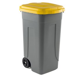 86729 Bidone mobile - con chiusura a clip - 49x54x85 cm - 100 L - grigio/giallo - Mobil Plastic