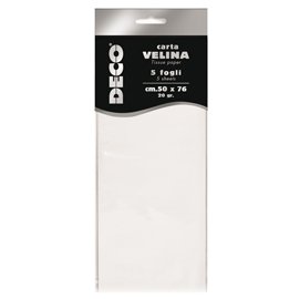 Carta velina - 50 x 76 cm - 20 gr - bianco - Deco - busta 5 fogli