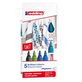Marcatore per tessuto 4500 - punta tonda - da 2 a 3mm - colori assortiti freddi - Edding - astuccio 5 pezzi