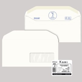 Busta Kami Gommata - con finestra - 11 x 23 cm - 100 gr - carta riciclata FSC - bianco - Pigna Envelopes - conf. 500 pezzi