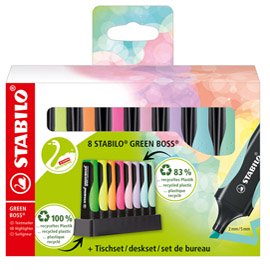 Evidenziatore Stabilo Green Boss - punta a scalpello - tratto 2 - 5mm - colori assortiti - Stabilo - deskset 8 pezzi