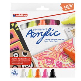 Marcatore permanente acrilico 5000 - punta scalpello - da 5 a 10 mm - colori assortiti fluo - Edding - conf. 5 pezzi