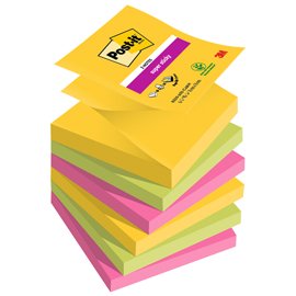 94353 Blocco foglietti Super Sticky Z-Notes - R330-6SS-CARN - 76 x 76 mm - colori asssortiti - 90 fogli - Post-it - conf. 6 pezzi