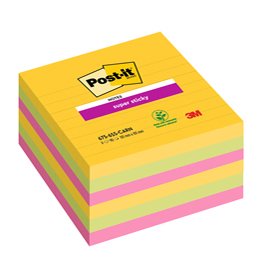 94359 Blocco Post-it Super Sticky - 675-6SS-CARN - a righe - 101 x 101 mm - colori Carnival - 90 fogli - Post-it - conf. 6 pezzi
