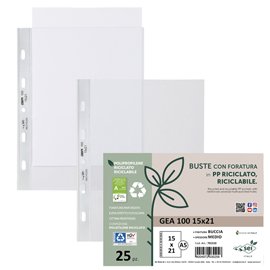 Buste forate Gea 100 - PP riciclato - buccia medium - 15 x 21 cm - Sei rota - conf. 25 pezzi